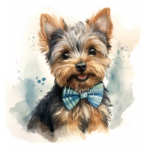 4 Watercolor Male Yorkie Images, .PNG file, Dog Art,  Nursery Art, Wall Decor, Yorkshire Terrier image, Yorkie design, Yorkie Portrait