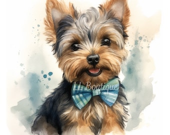 4 Watercolor Male Yorkie Images, .PNG file, Dog Art,  Nursery Art, Wall Decor, Yorkshire Terrier image, Yorkie design, Yorkie Portrait