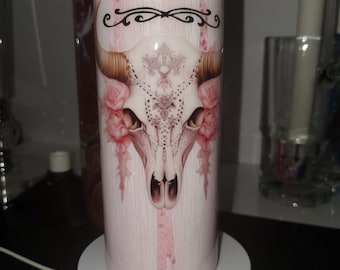 20oz Boho Pink Epoxy Tumbler | Cow Skull & Roses | Custom Name in Vinyl or Rhinestones