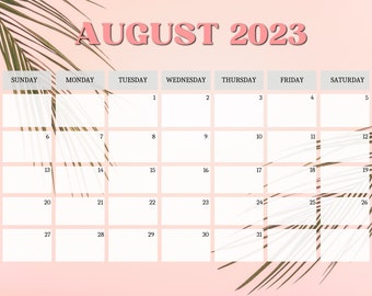 Peach Minimalist Photo-Centric August 2023 Printable Monthly Calendar
