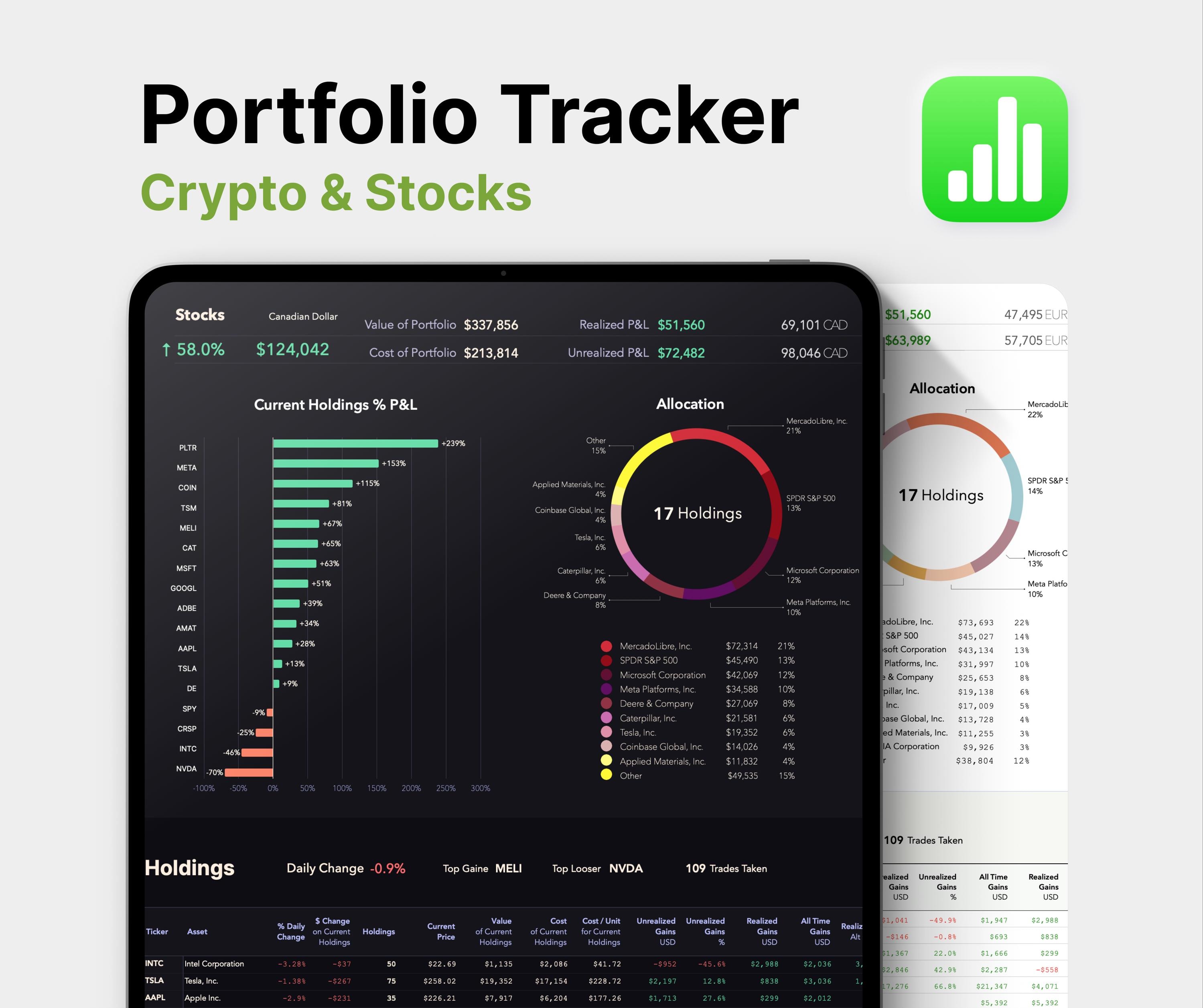 暗号通貨と株式ポートフォリオトラッカー：Appleの数字トレーディングジャーナル - Etsy 日本