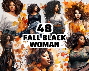 Fall Clipart, Black Women PNG, Back Women Clipart, Fall Clipart Bundle, Autumn Clipart, Autumn Leave Clipart, Curvy Women, Afro Clipart