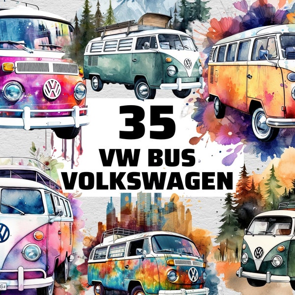 VW Bus Clipart, Vintage Watercolor Clipart, Vintage Bus Clipart, Bus Clipart, Bus PNG, Traveler PNG, Volkswagen Clipart Png, Spring Clipart