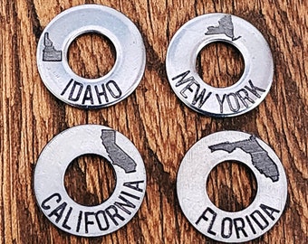 Travel Ring Charm Tokens 16mm - Any City, State, Country, Attraction, Park, Ship, Name, Date, Message, Etc. - Stainless Steel - Double Sided