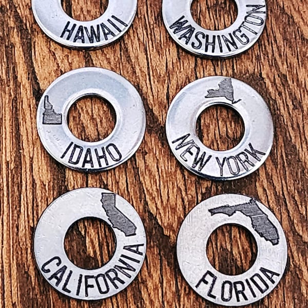 Travel Ring Charm Tokens 16mm - Any City, State, Country, Attraction, Park, Ship, Name, Date, Message, Etc. - Stainless Steel - Double Sided