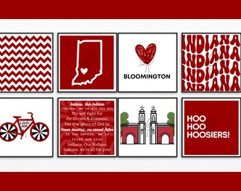 Fun, University of Indiana Theme Art; College Wall Art; Hoosier Dorm Room Prints, Hoosier Art; Indiana Preppy Prints