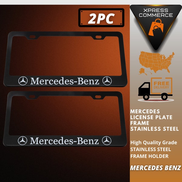 thumbnail image 2 of Mercedes-Benz Logo License Plate Frame – Black Metal (2-Pack) With Screw Caps 2 of 5