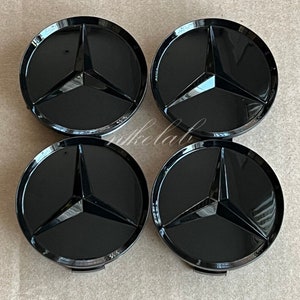 Set of 4 fits almost all mercedes benz 75mm black gloss amg wheel center hub rim caps emblem