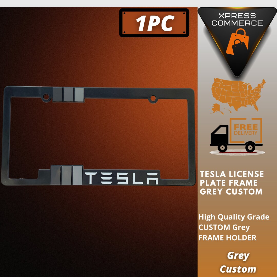 Tesla Symbol Gray License Plate Frame Holder Etsy