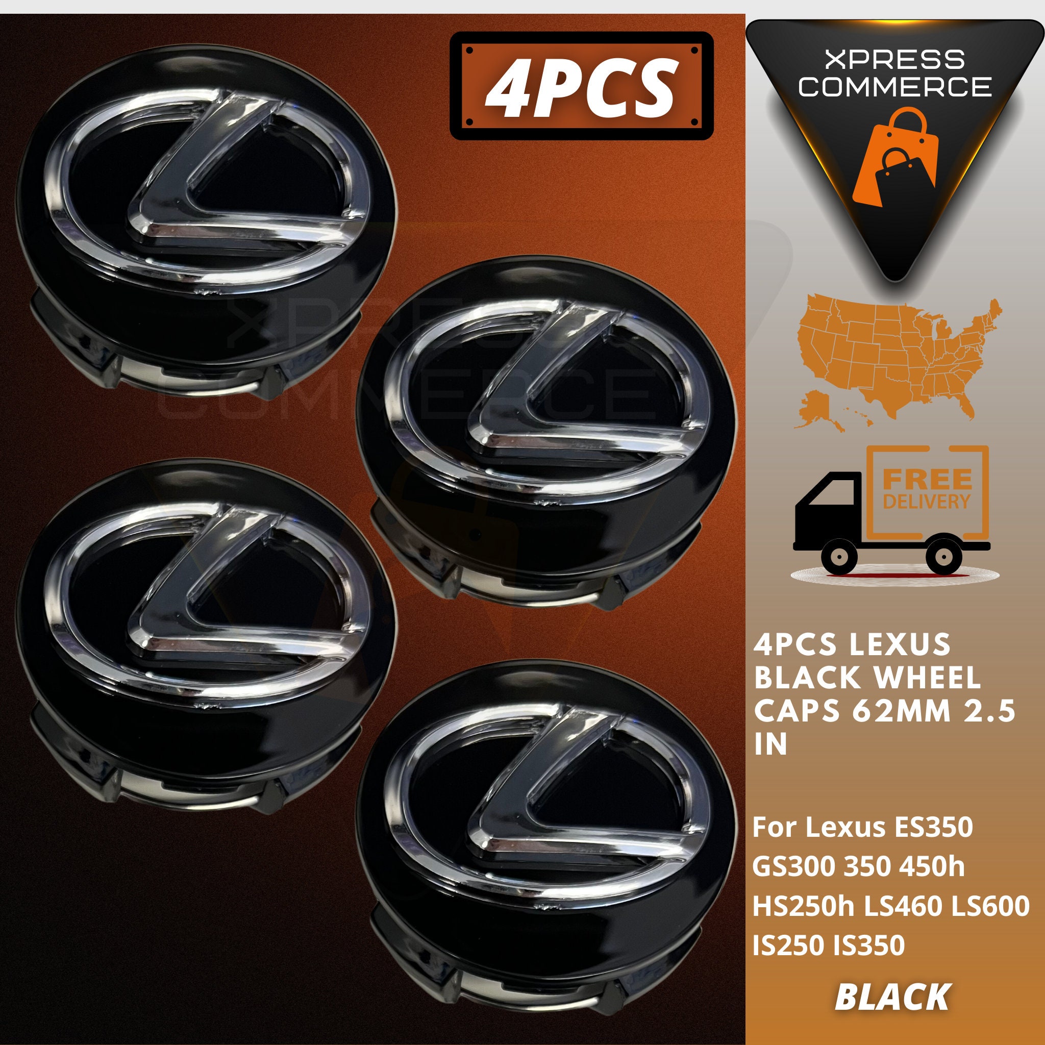 LEXUS Set of 4 Black chrome Wheel Center Caps 62MM Etsy