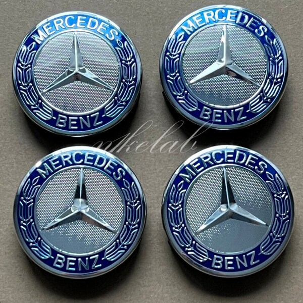 Set of 4 fits for most mercedes benz 75mm dark blue amg wreath wheel center hub caps emblem