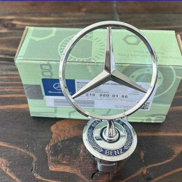 Fits for mercedes benz logo hood star emblem badge chrome/blue ornament front bonnet brand new easy installation factory oem upgrade