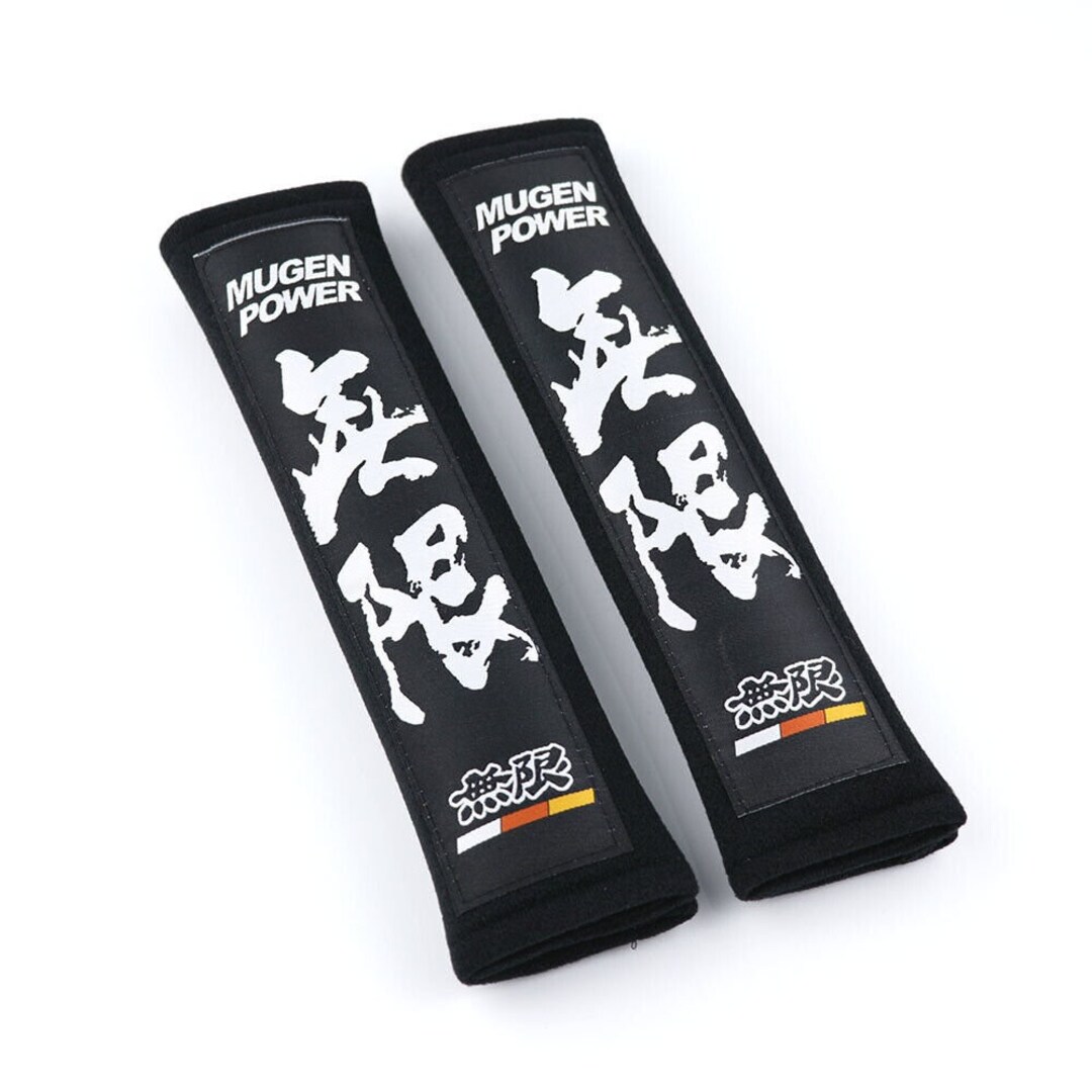 Mugen Black Jdm Seat Belt Cover Shoulder Pads Pairs With Embroidery