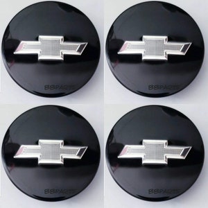 Set of 4 black and silver chevy suburban tahoe center caps part number: 9596403 size 3.25 fits for 18 20 22 inch wheels rims