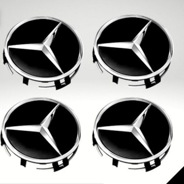 Set of 4 mercedes-benz 75mm black & silver wheel center hub caps cover emblem logo