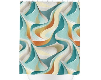 Gold And Teal Stochastic Wave Forms Shower Curtain