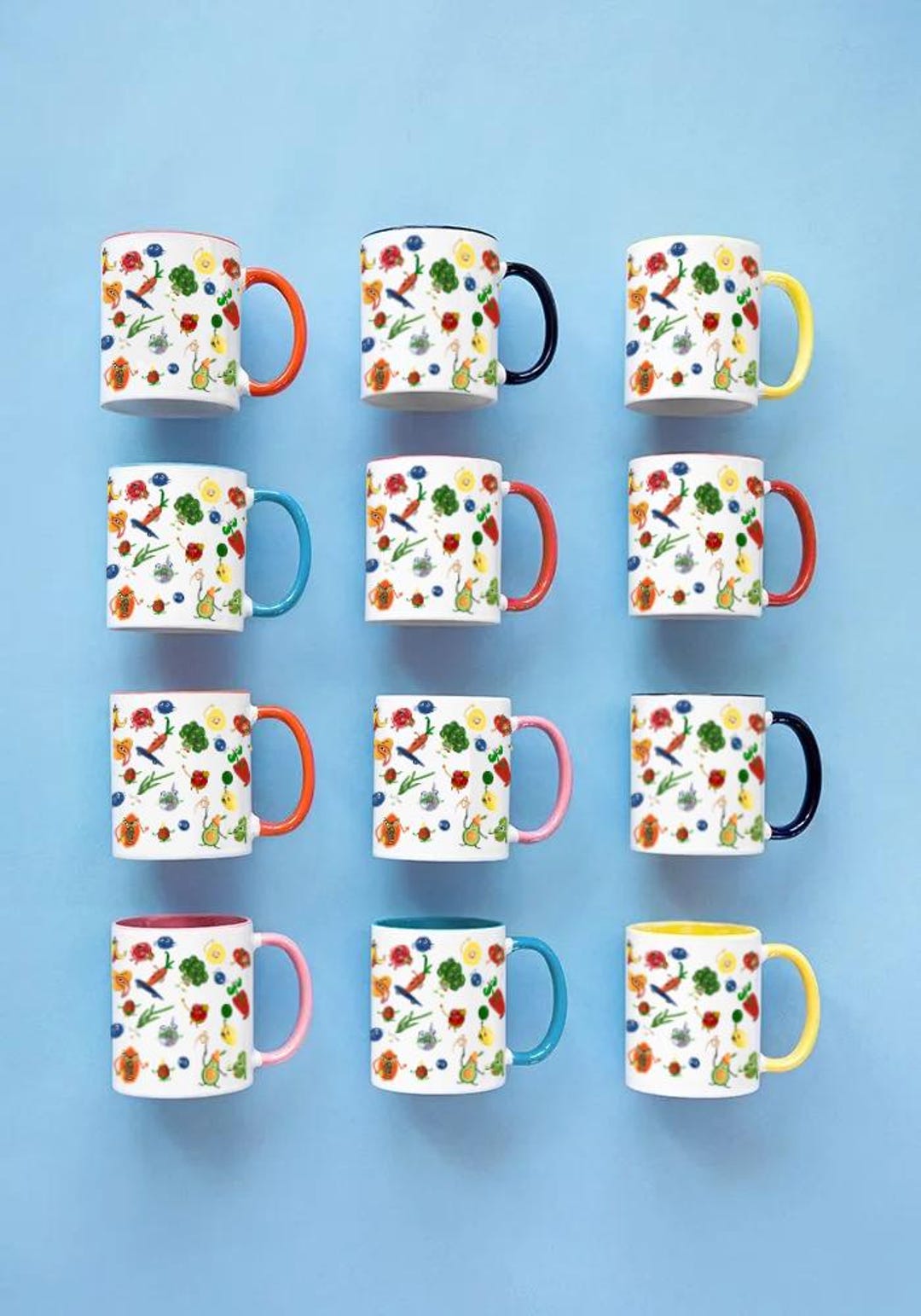 Ceramic Color Inside Mug With Fruit and Veggie Art - Etsy