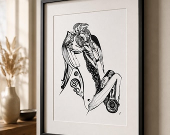 Year of the Horse Ink Poster, Black and White Wall Art