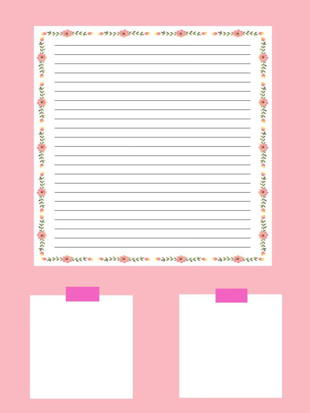 Printable Pink Notes Template With Flowers - Etsy