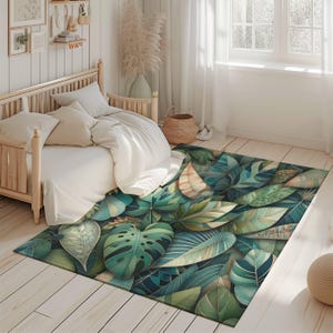 Tropical Leaf Rug, Jungle Rug, Botanical Rug, Green Rug, Bedroom Rug, Living Room Rug, Nursery Rug, Nature Inspired Rug, Area Rug