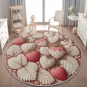 Vintage Strawberry Rug, Cute Kitchen Decor, Round Kitchen Mat, Washable, Non-Slip and Soft Rug, Rug For Kitchen