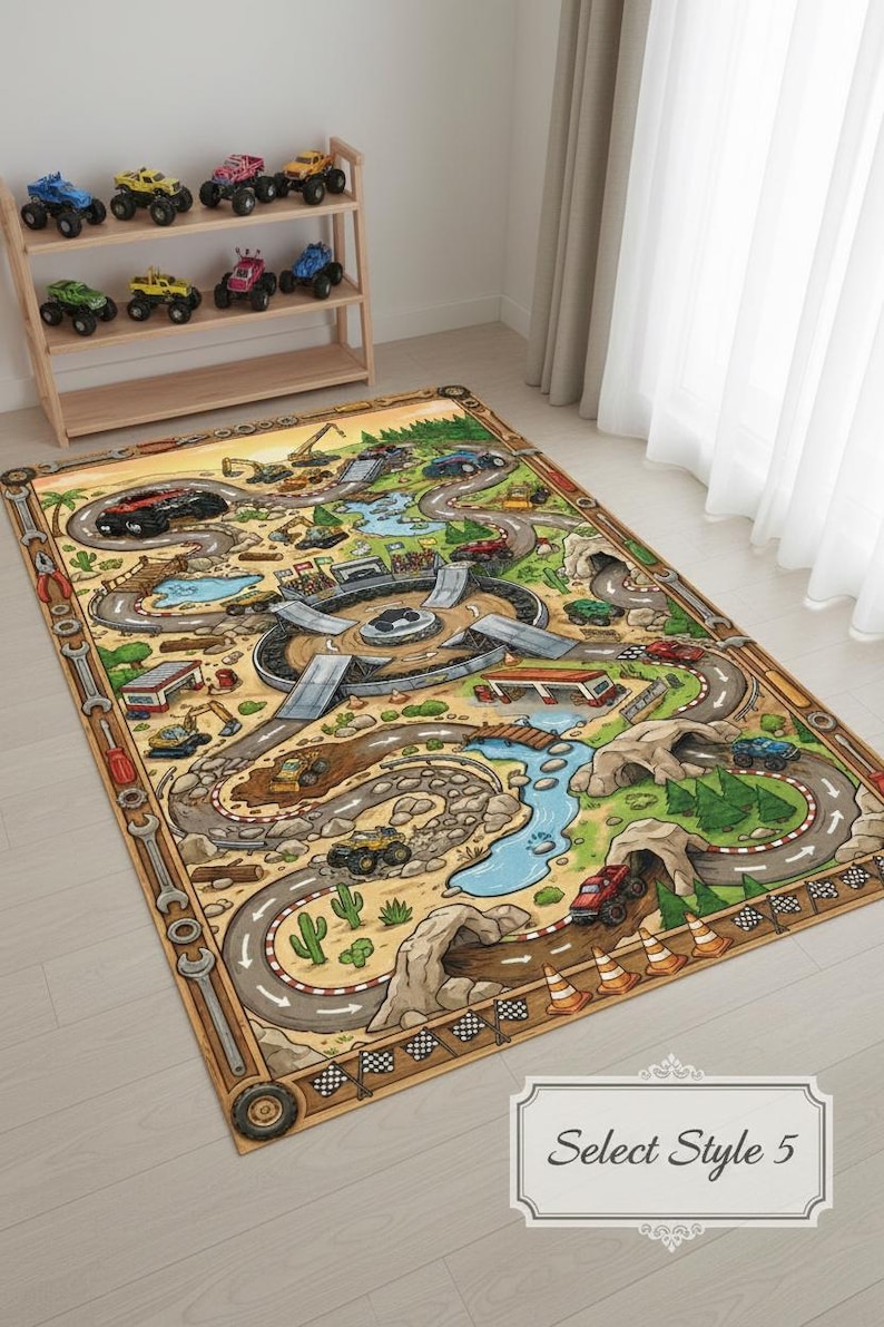 Personalized Monster Truck Kids Rug, Boys Room Decor Style 5