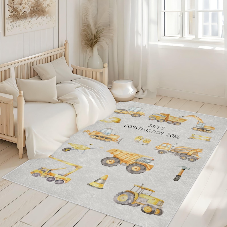 Personalized Construction Truck Rug, Kids Playroom Decor - Etsy