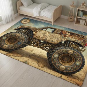 Personalized Monster Truck Kids Rug, Boys Room Decor Style 9