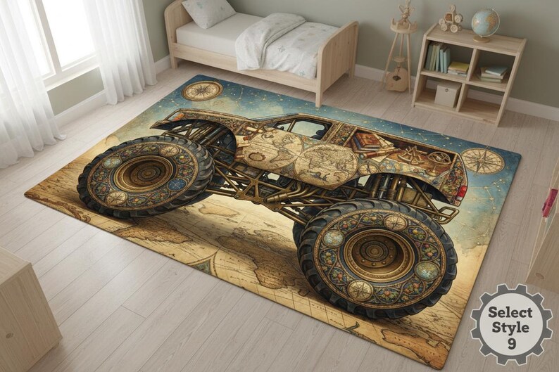 Personalized Monster Truck Kids Rug, Boys Room Decor Style 9