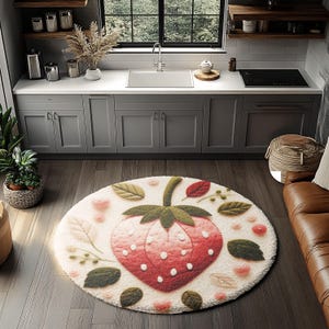 Strawberry Rug, Kitchen Rug, Fruits Rug, Red Strawberry Rug, Home Decor Carpet, Modern Rug, Gift For Her, Fruit Decor, Spring Doormat