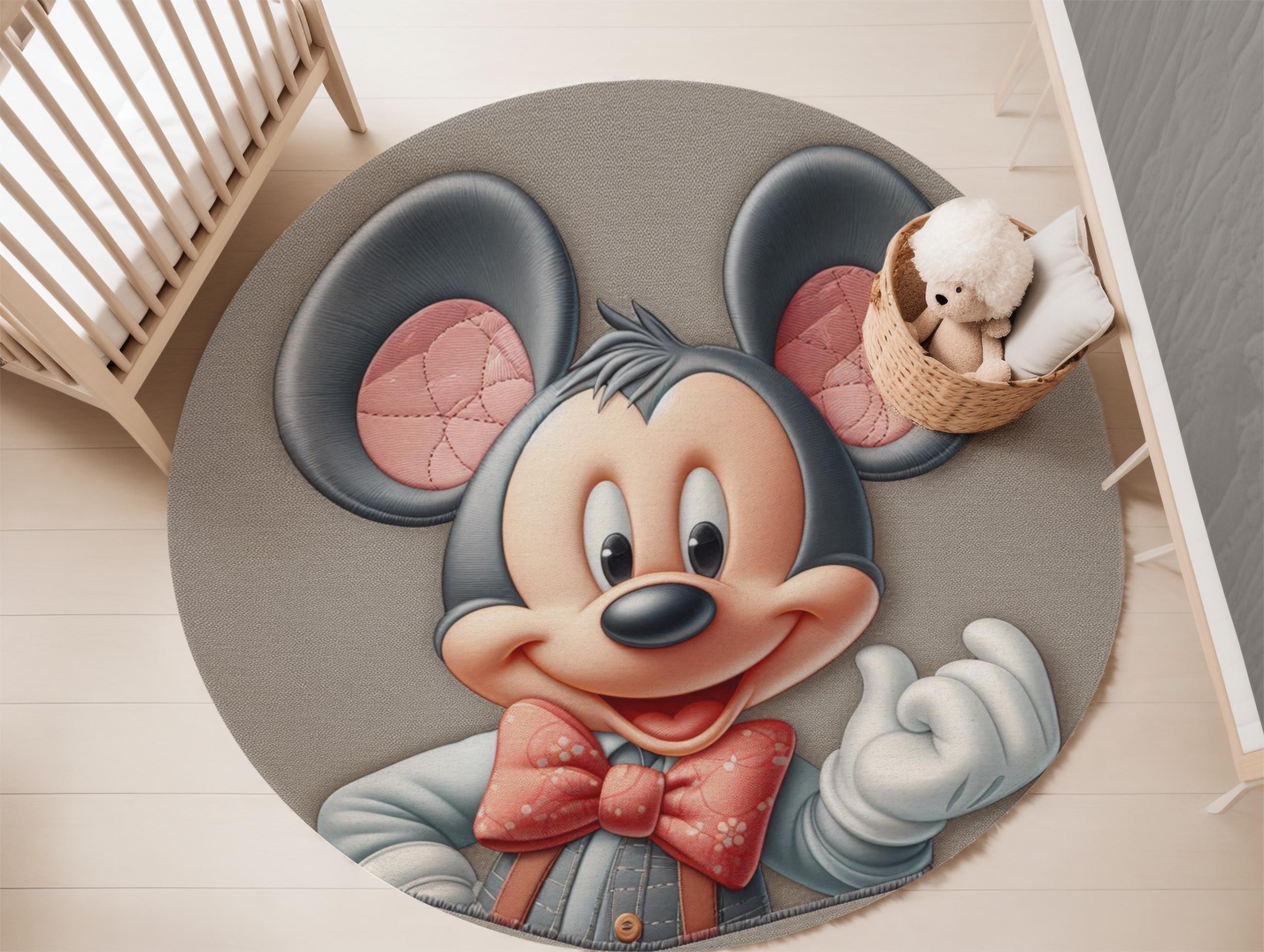 Disney Mickey Mouse Rug, Mickey Mouse Head Rug for Kids Room, Playroom Carpet, Nursery Decor, Gift for Children, Mickey Mouse Nursery Rug