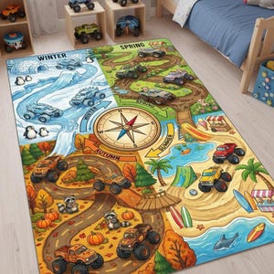 Personalized Monster Truck Kids Rug, Boys Room Decor Style 3