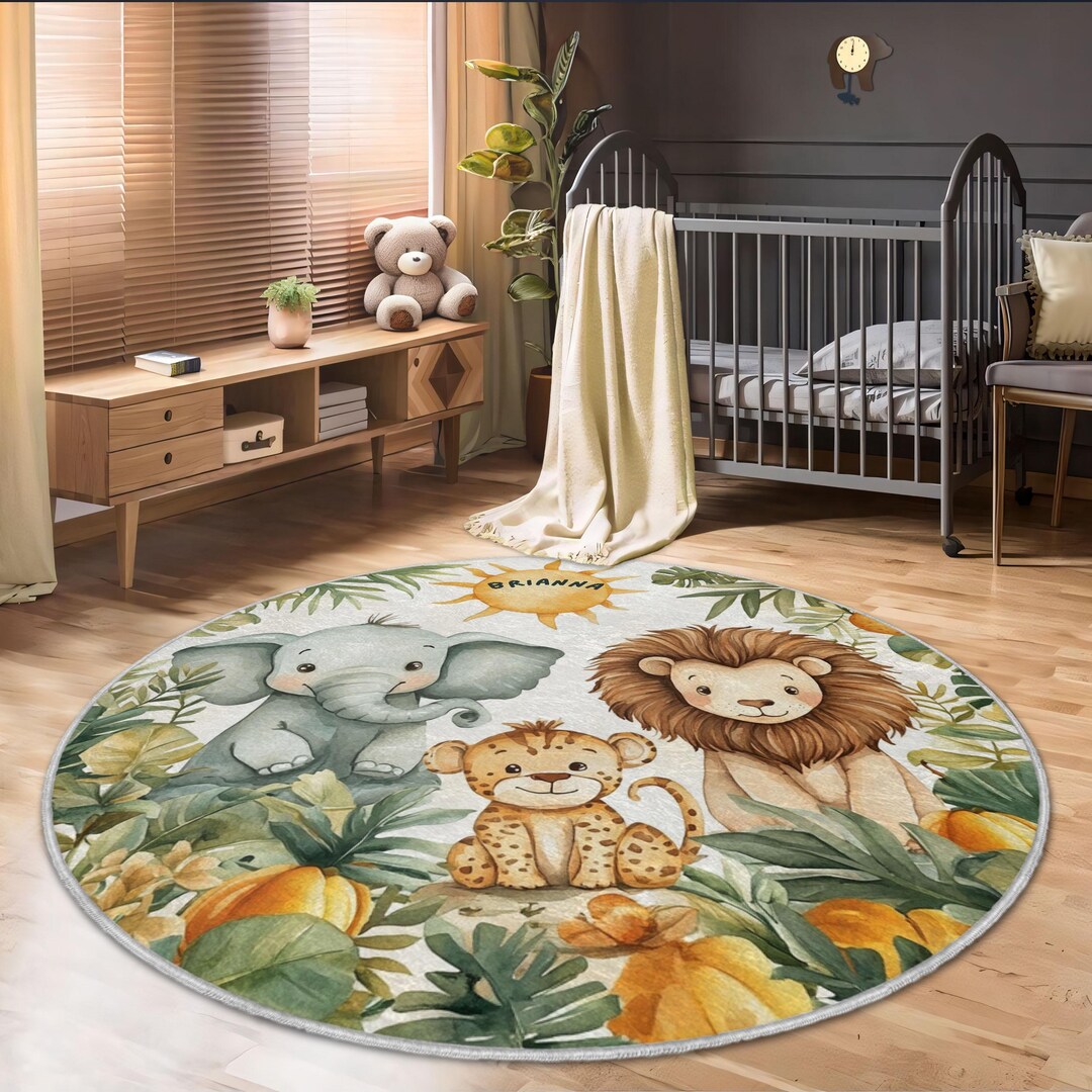 Jungle Animal Nursery Rug: Personalized Safari Kids Room Decor - Etsy