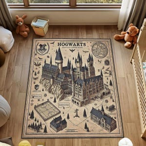 Teppich Schule für Zauberer, Hexerei Teppich, Zauberei Teppich, Fantasy Karte der Zauberer, Potter Fans Teppich, Kinderzimmer Dekor, Jugend Teppich