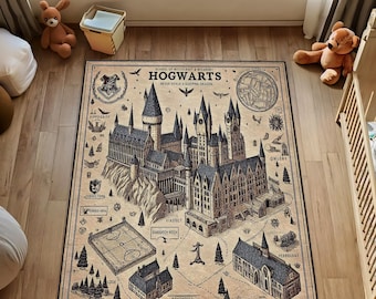 Wizarding School Map Rug, Potter Fans Kids Room Decor