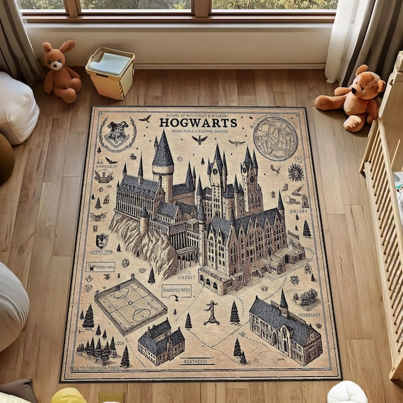 Wizarding School Map Rug, Potter Fans Kids Room Decor - Etsy