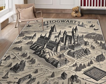 Alfombra con mapa de la escuela de magia, decoración de la academia de brujería