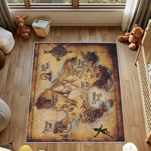 Peter Pan Kinderteppich, Nimmerland Karte Kinderzimmer Teppich, Fantasy Abenteuer Teppich, Peter Pan Kinderteppich, Magischer Spielzimmer Teppich