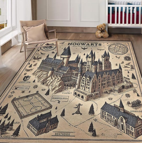 Wizarding School Map Rug, Potter Fans Kids Room Decor - Etsy