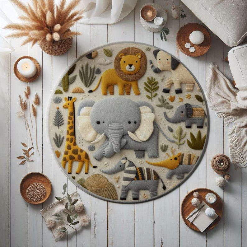 Safari Nursery Rug, Jungle Animals, Anti-allergic Play Mat - Etsy