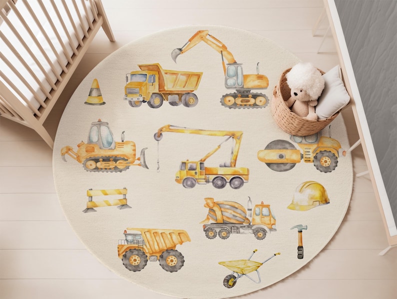 Construction Trucks Kids Rug, Playroom Decor image 4