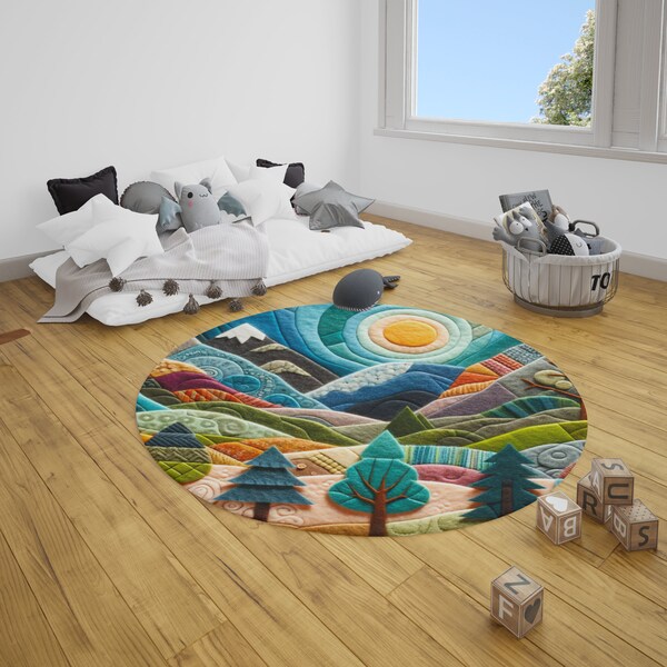 Tapis de chambre de bébé montagnes 3D, tapis antidérapant pour enfants motif nature, tapis garçon fille arbre, tapis de jeu pour enfants, tapis de garderie, tapis rond de montagne