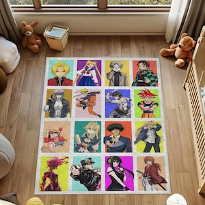 Anime Characters Rug, Japanese Anime Rug, Pop Art Anime, Colorful Rug, Geek Decor, Otaku Gift, Nursery Decor