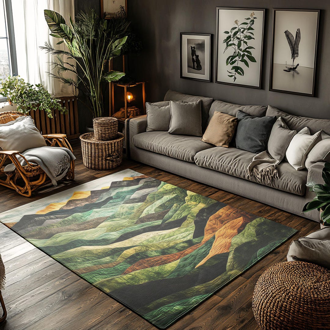 Mountain Ranges Decor, Mountain Landscape Rug, Mountain Area Rug ...