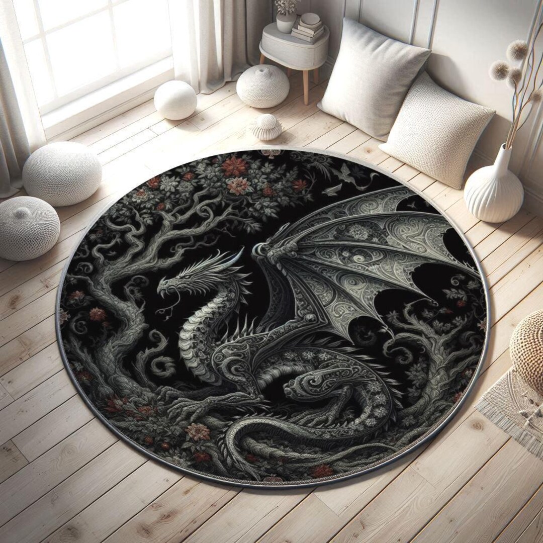 Gothic Dragon Rug: Fantasy Black Area Carpet - Etsy