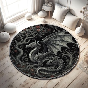 Gothic Dragon Rug, Fantasy Carpet, Dark Academia Decor, Mythical Creature Rug, Black Rug, Living Room Rug, Bedroom Rug, Dragon Carpet
