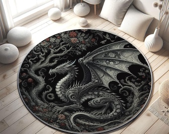Gothic Dragon Rug: Fantasy Black Area Carpet