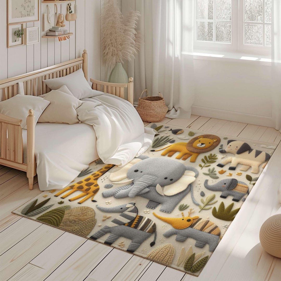 Safari Nursery Rug, Jungle Animals, Anti-allergic Play Mat - Etsy