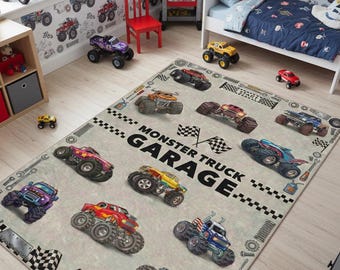 Personalized Monster Truck Kids Rug, Boys Room Decor