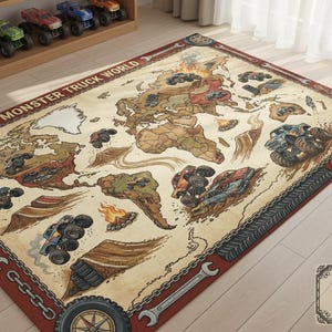 Personalized Monster Truck Kids Rug, Boys Room Decor image 12